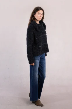 Molly Bracken Camisolas-Suéter feminino estampado riscas de manga comprida Azul