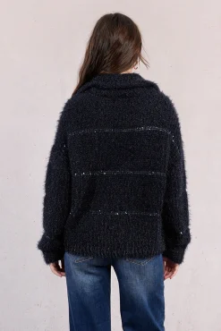 Molly Bracken Camisolas-Suéter feminino estampado riscas de manga comprida Azul