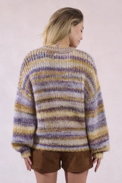 Molly Bracken Camisolas-Suéter feminino estampado riscas de manga comprida Multicolorido