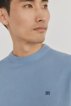 Pedro del Hierro Camisolas-Suéter fino de algodão premium com gola redonda Azul