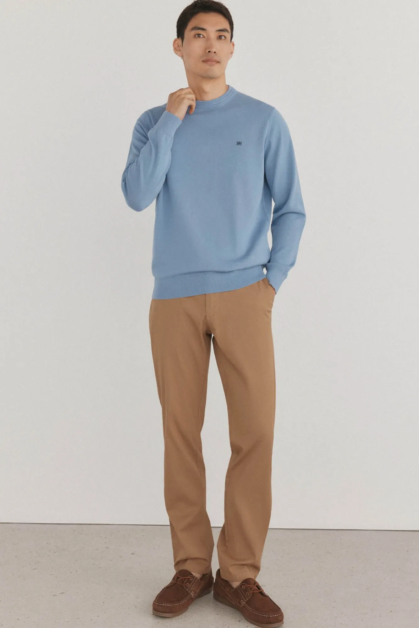 Pedro del Hierro Camisolas-Suéter fino de algodão premium com gola redonda Azul