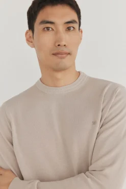 Pedro del Hierro Camisolas-Suéter fino de algodão premium com gola redonda Beige