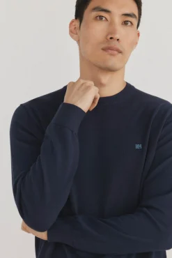 Pedro del Hierro Camisolas-Suéter fino de algodão premium com gola redonda Azul