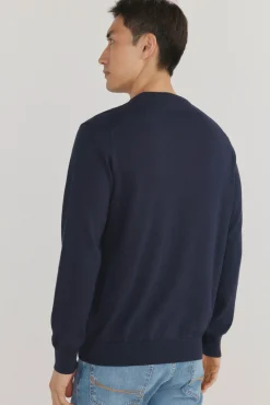 Pedro del Hierro Camisolas-Suéter fino de algodão premium com gola redonda Azul