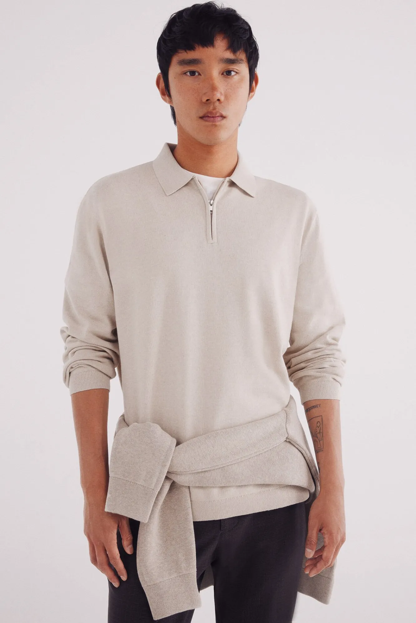 Springfield Camisolas-Suéter gola polo com fecho-éclair cru