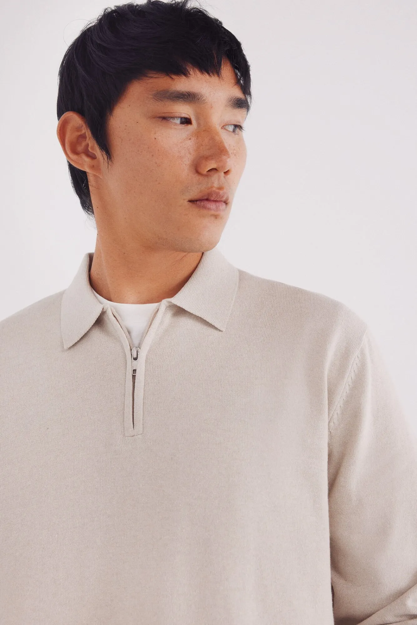 Springfield Camisolas-Suéter gola polo com fecho-éclair cru