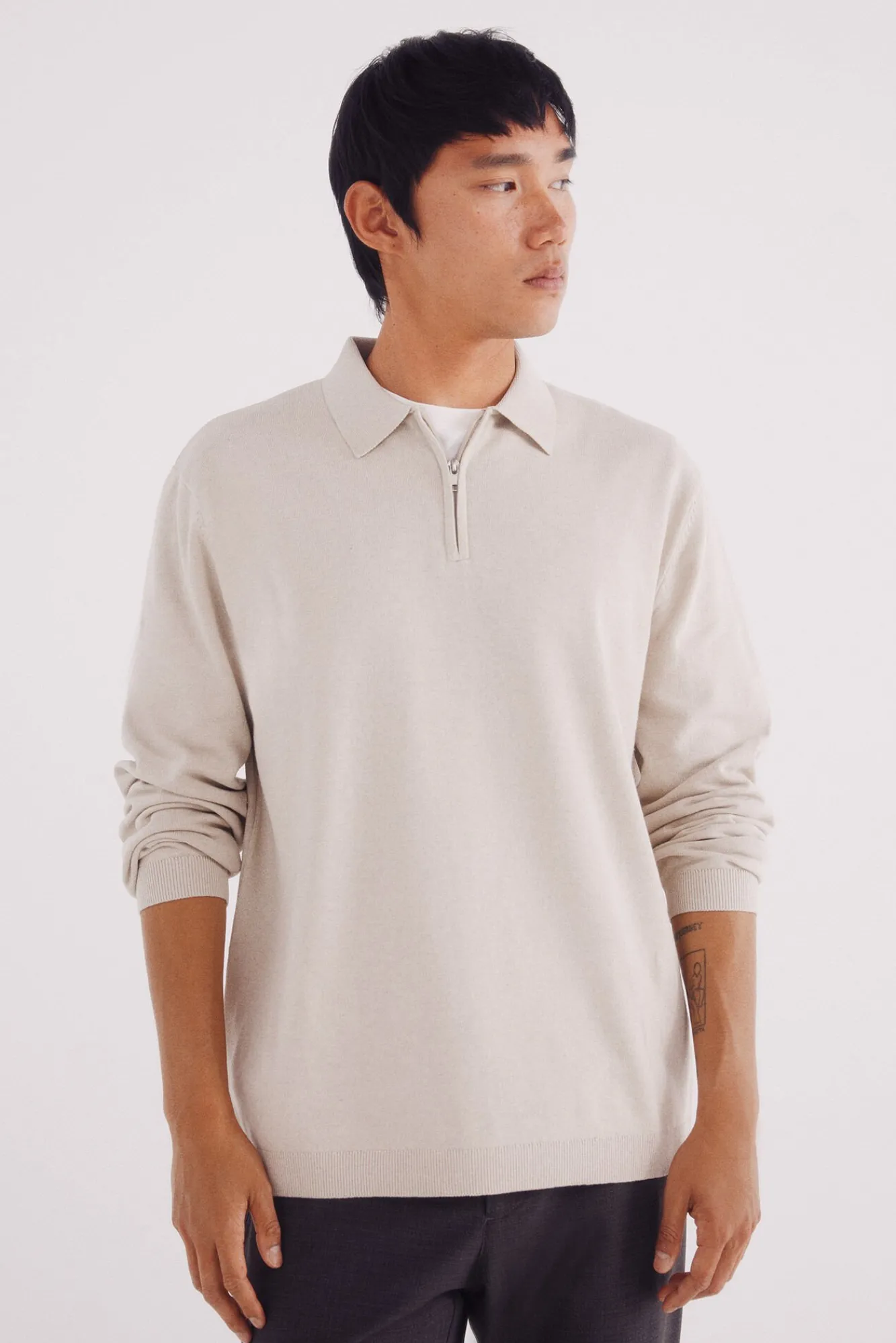 Springfield Camisolas-Suéter gola polo com fecho-éclair cru