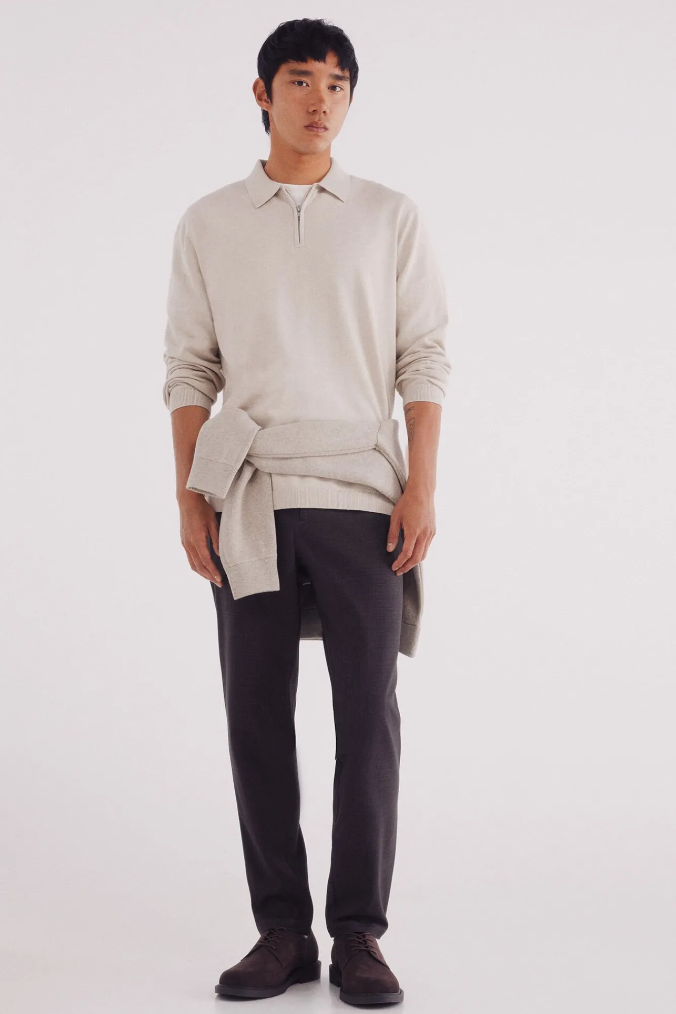 Springfield Camisolas-Suéter gola polo com fecho-éclair cru