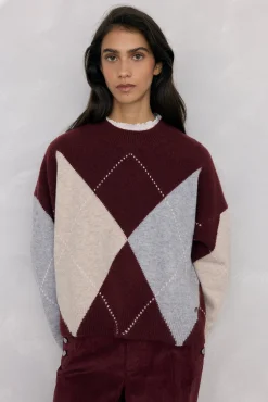 Pedro del Hierro Camisolas-Suéter jacquard diamante Bordeaux