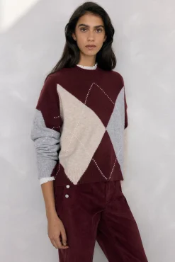 Pedro del Hierro Camisolas-Suéter jacquard diamante Bordeaux