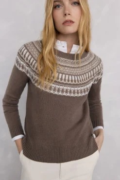 Pedro del Hierro Camisolas-Suéter jacquard geométrico Marrom