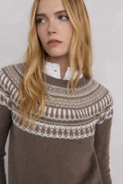 Pedro del Hierro Camisolas-Suéter jacquard geométrico Marrom