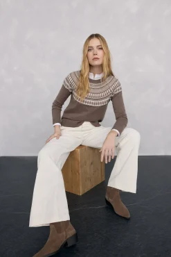 Pedro del Hierro Camisolas-Suéter jacquard geométrico Marrom