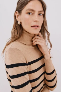 Cortefiel Camisolas-Suéter listrado de gola alta Tostado