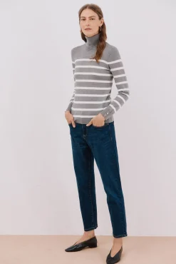 Cortefiel Camisolas-Suéter listrado de gola alta Cinzento