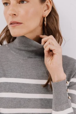 Cortefiel Camisolas-Suéter listrado de gola alta Cinzento