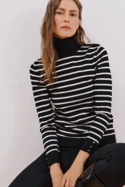 Cortefiel Camisolas-Suéter listrado de gola alta Preto