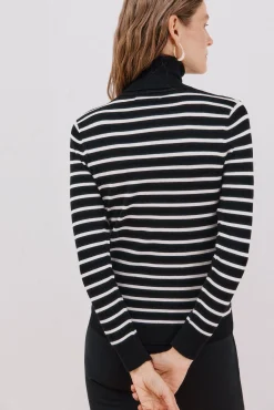 Cortefiel Camisolas-Suéter listrado de gola alta Preto