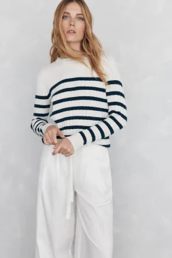 Pedro del Hierro Camisolas-Suéter riscas canelado com botões dourados Azul