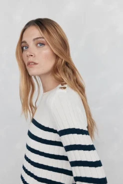 Pedro del Hierro Camisolas-Suéter riscas canelado com botões dourados Azul