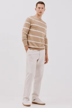 Cortefiel Camisolas-Suéter riscas de malha fina com gola redonda Tostado