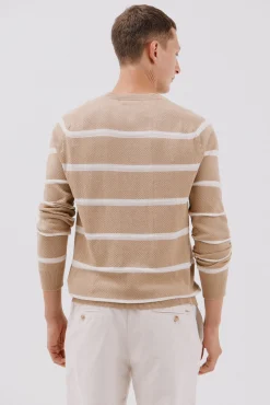 Cortefiel Camisolas-Suéter riscas de malha fina com gola redonda Tostado