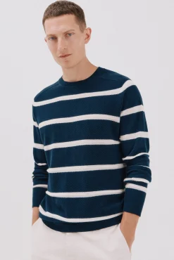 Cortefiel Camisolas-Suéter riscas de malha fina com gola redonda Azul