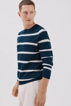 Cortefiel Camisolas-Suéter riscas de malha fina com gola redonda Azul