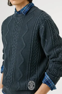 Pepe Jeans Camisolas-Suéter trançado com gola redonda azul