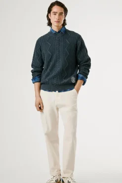 Pepe Jeans Camisolas-Suéter trançado com gola redonda azul