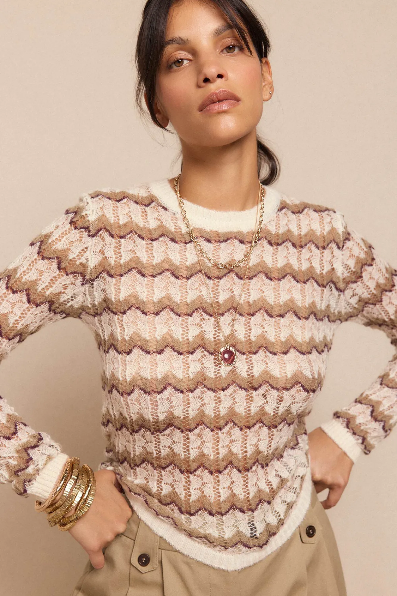 Slowlove Camisolas-Suéter vazado multicolor Tostado