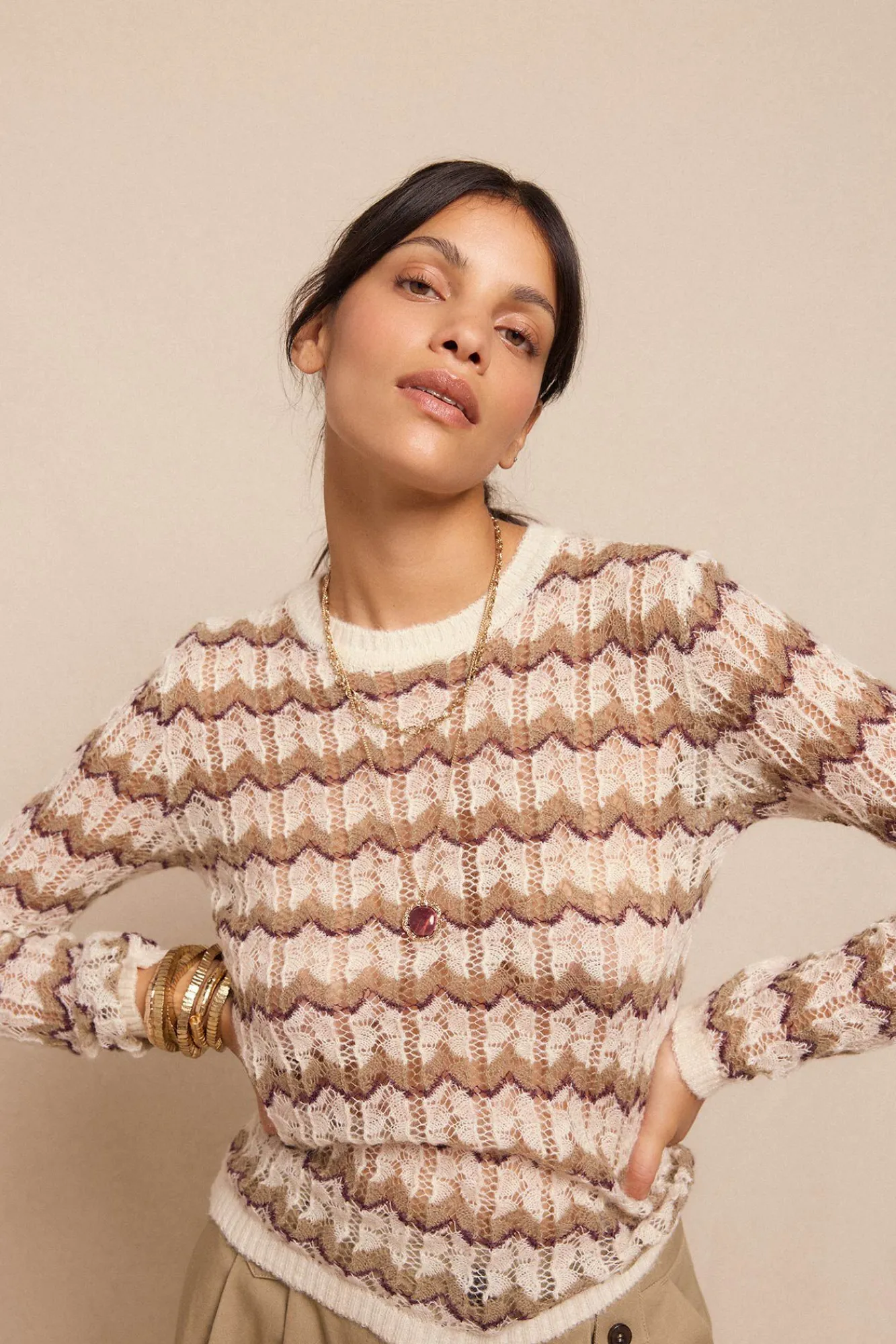 Slowlove Camisolas-Suéter vazado multicolor Tostado