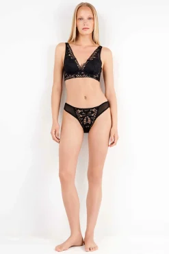 Gisela Roupa Interior-Sutiã push up bralette guipur preto