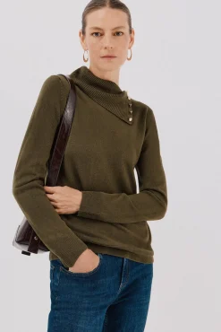 Cortefiel Camisolas-Sweater gola botões Verde