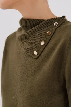 Cortefiel Camisolas-Sweater gola botões Verde