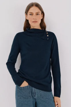 Cortefiel Camisolas-Sweater gola botões Azul