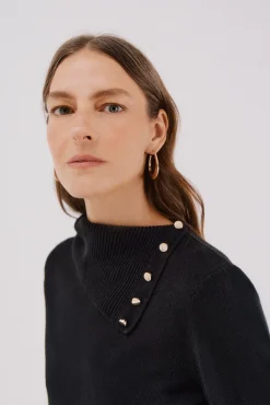 Cortefiel Camisolas-Sweater gola botões Preto