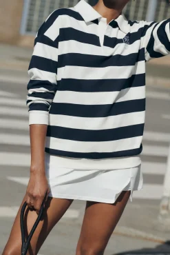 Dash and Stars Sweatshirts-Sweatshirt 100% algodão com estampado riscas azul