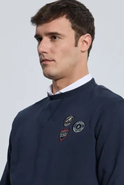 Valecuatro Sweatshirts-Sweatshirt marinho com 3 escudos Azul