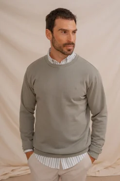 Celopman Sweatshirts-Sweatshirt básico com gola redonda verde