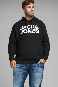Jack & Jones PLUS Sweatshirts-Sweatshirt capuz print logo PLUS preto