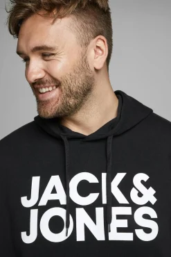 Jack & Jones PLUS Sweatshirts-Sweatshirt capuz print logo PLUS preto