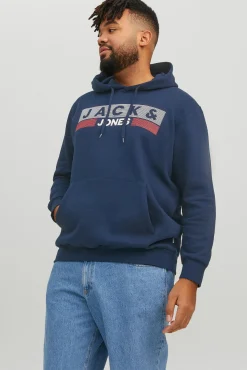Jack & Jones PLUS Sweatshirts-Sweatshirt capuz print logo PLUS azul