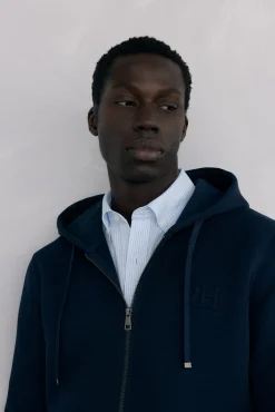 Pedro del Hierro Sweatshirts-Sweatshirt com capuz em tecido técnico Azul