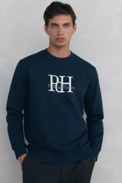 Pedro del Hierro Sweatshirts-Sweatshirt com gola caixa redonda e logo grande Azul