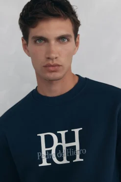 Pedro del Hierro Sweatshirts-Sweatshirt com gola caixa redonda e logo grande Azul