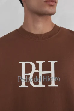 Pedro del Hierro Sweatshirts-Sweatshirt com gola caixa redonda e logo grande Marrom