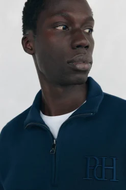 Pedro del Hierro Sweatshirts-Sweatshirt com gola de fecho-éclair em tecido técnico Azul