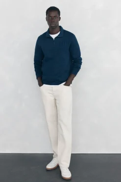 Pedro del Hierro Sweatshirts-Sweatshirt com gola de fecho-éclair em tecido técnico Azul