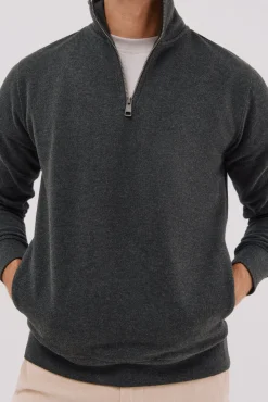 Cortefiel Sweatshirts-Sweatshirt com gola e fecho-éclair Cinzento